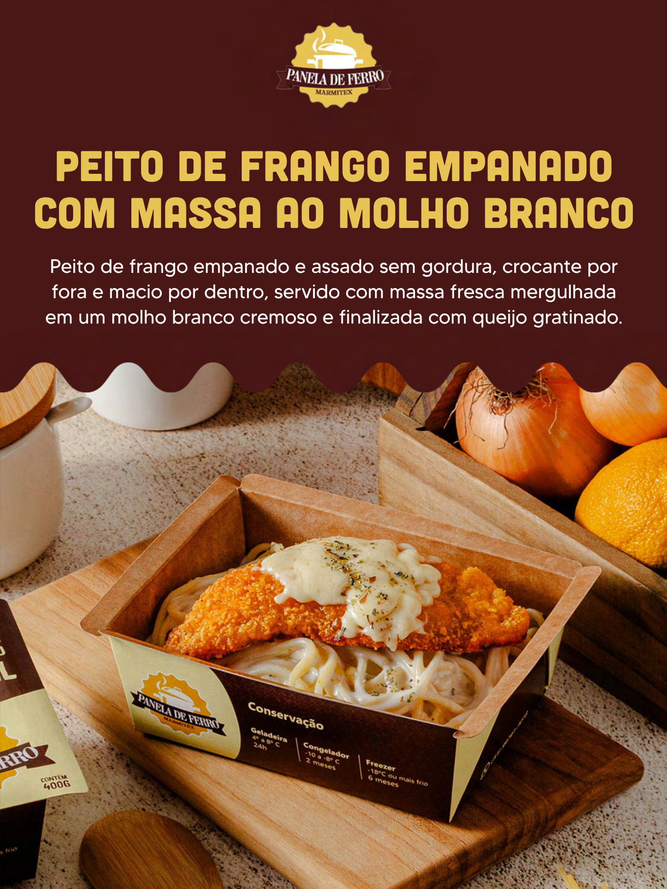 Peito de Frango Empanado com Massa ao Molho Branco
