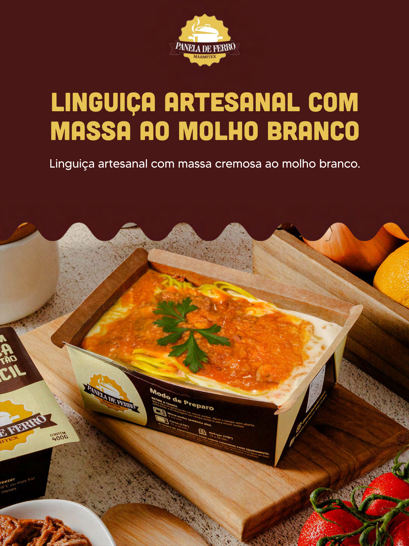 Linguiça Artesanal com Massa ao Molho Branco