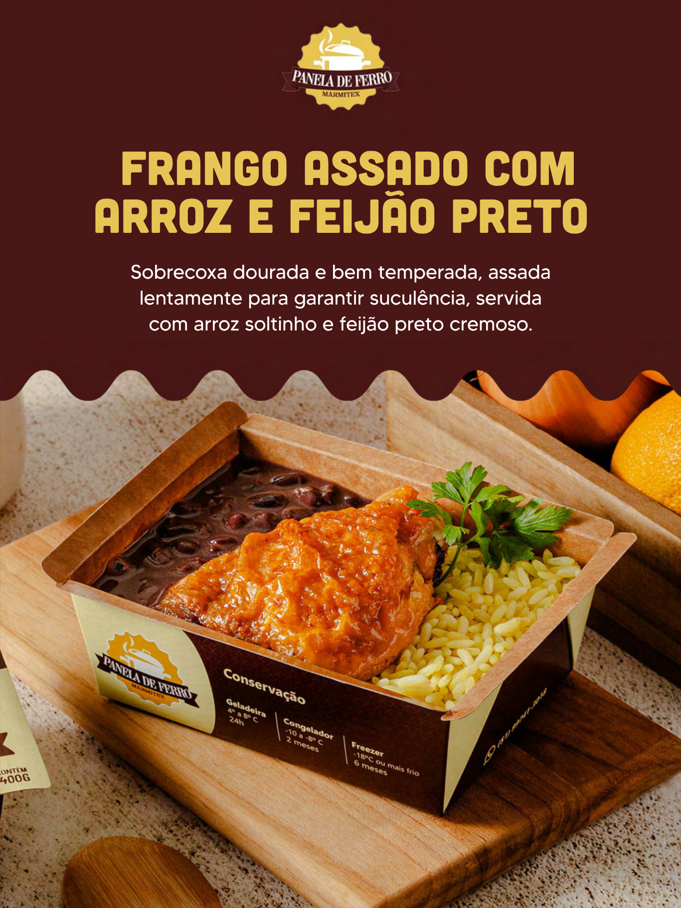 Frango Assado com Arroz e Feijão Preto